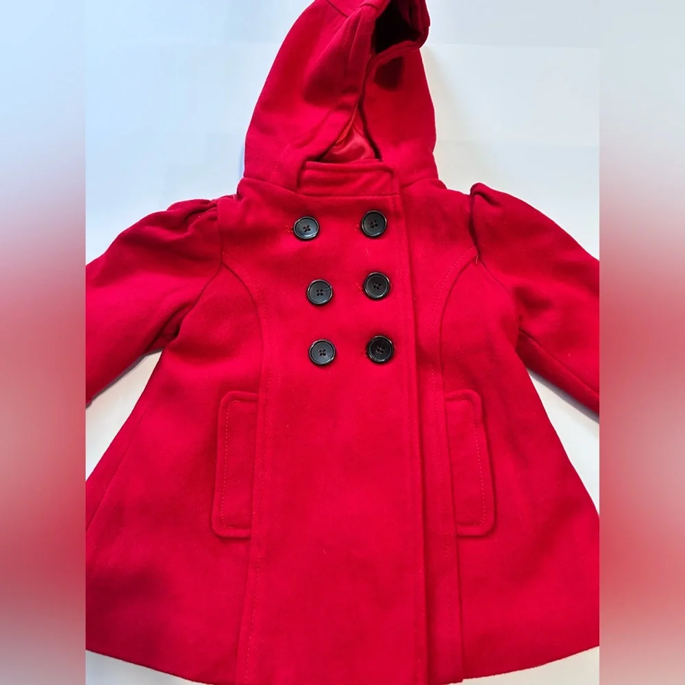 Old Navy Toddlers Red Hooded Pea Coat Size 12-18 Months